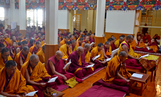 Residents of Dharamshala including monks, nuns and officials gathered at the Tsunglakhang, November 30, 2018. Photo:TPI/Divya Pandey 