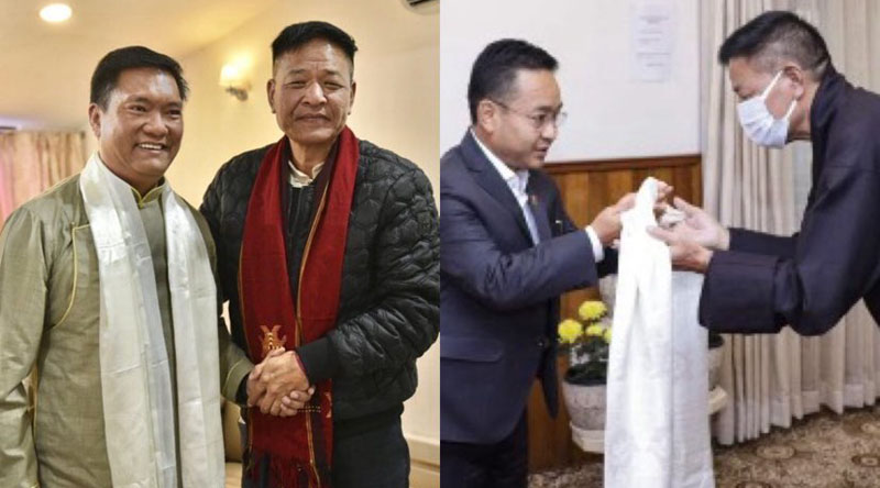 Sikyong Penpa Tsering with Chief Minister Shri Pema Khandu and Sikkim Chief Minister Prem Singh Tamang. (Photo: CTA)
