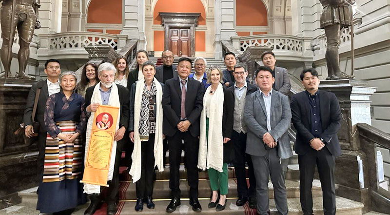 Sikyong Penpa Tsering with the Swiss Parliamentary Group for Tibet, led by MP Maya Graf-Vice President of the PGT, MP Barbara Gysi-PGT member, MP Fabian Molina, Co-president of the PGT, and MP Nik Gugger, Co-president of the PGT and Tibetan delegation with others.
