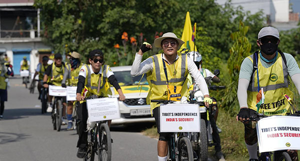 Tibetan acitivists of Tibetan Youth Congress commencing their cycle rally in Dekyiling, Dehradun, on September 24, 2024. (Photo; TYC)