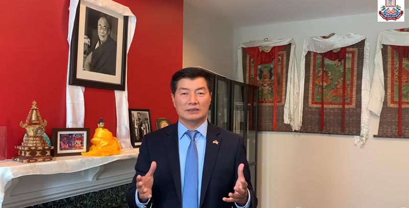 Dr Lobsang Sangay, the President of CTA is speaking on the 32nd birthday of Panchen Gedhun Choekyi Nyima. Photo: Screenshot image