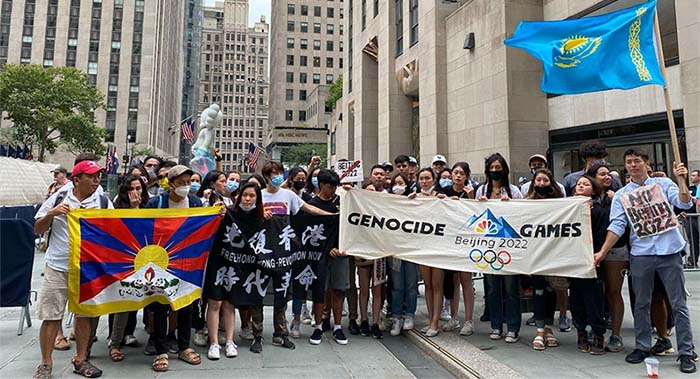 Activists from Tibet, Hong Kong and Uyghur protest against the sponsorship of the Beijing Winter Olympics in New York. Photo: File