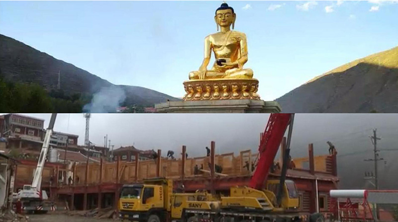 The 99-foot-tall Buddha statue was destroyed by local Chinese authorities in Drago County, Tibet. Photo: TPI