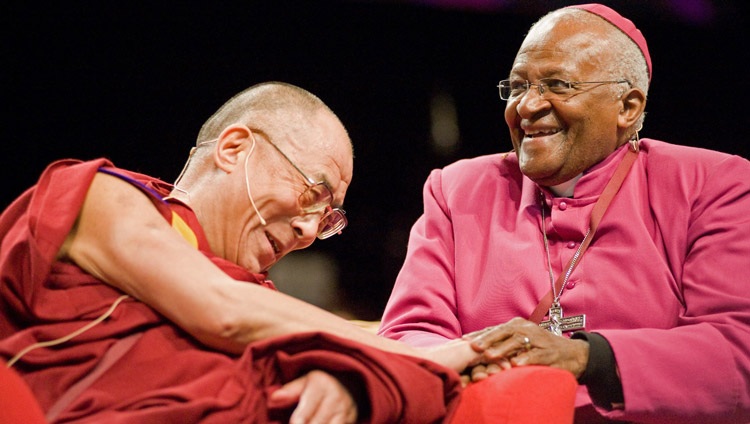 His Holiness the Dalai Lama and Archbishop Desmond Tutu in Seattle, Washington, USA on April 15, 2008. Photo: Tomas/Seeds of Compassion