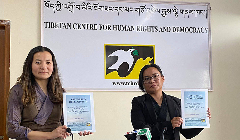 Tsering Tsomo, director and Tenzin Dawa, researcher from Tibetan Centre for Human Rights and Democracy on February 23, 2021. Photo:TPI/Yangchen Dolma