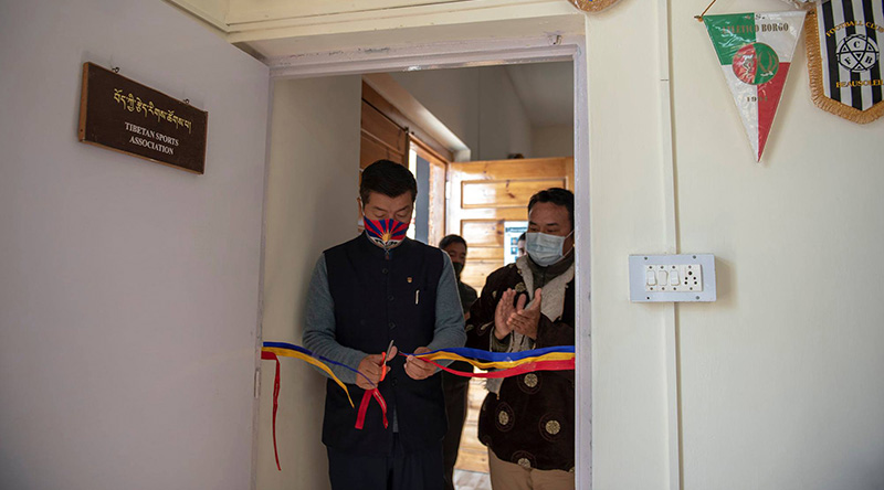 Dr Lobsang Sangay, President of CTA cuts the ribbon at the inauguration ceremony. Photo/CTA/Tenzin Jigme