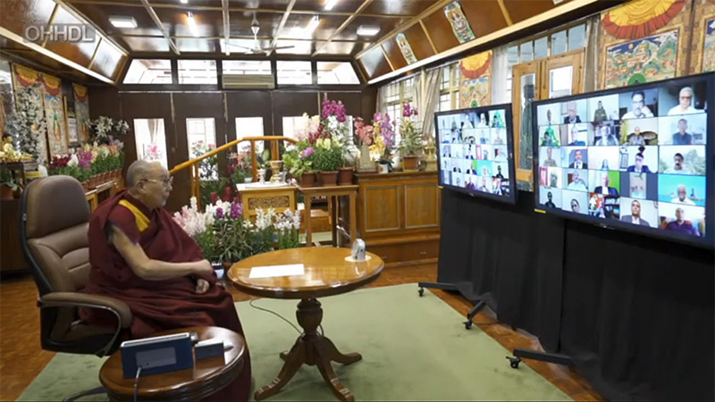 His Holiness the 14th Dalai Lama at a virtual conference with the Indian Police Foundation on February 17, 2021.