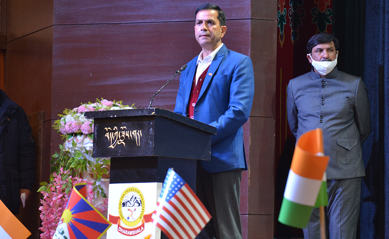 Mr Ajit Nehria President of the Indo-Tibetan Friendship Association (ITFA), while giving his speech at the felicitation ceremony on January 16, 2021. Photo: TPI/Yangchen Dolma