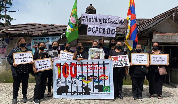 Tibetan Women's Association protest against the 100th anniversary of the founding of CCP. Photo: TPI