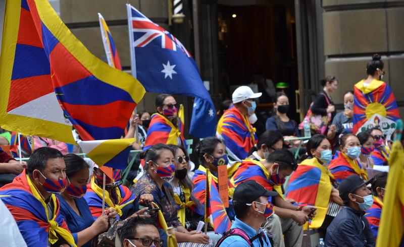 Tibetan Uprising Day observed on March 10, 2021, at Martin Place in Sydney, commemorating the 1959 Tibetan uprising against the presence of the People's Republic of China in Tibet. Photo: TPI