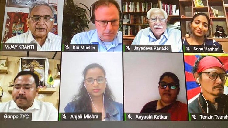 The panel of experts included personalities like Mr Kai Mueller, Mr Jayadeva Ranade, Dr Sana Hashmi, Mr Tenzin Tsundue, Mr Gonpo Thondup, and Mr Vijay Kranti. Photo: screengrab