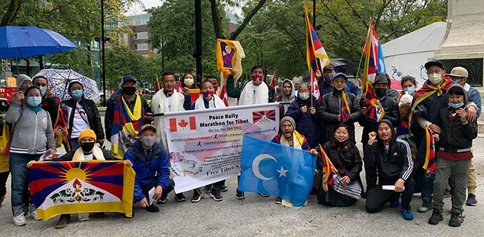 Pema Kunga, Tenzin Shedup, and Dechen Wangdi started their Peace Rally Marathon For Tibet from the Chinese Consulate in Montreal on October 1, 2021. Photo: file
