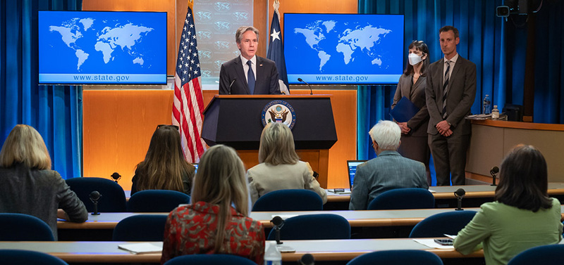 Secretary of State Antony J. Blinken delivers remarks to the press on the release of the 2021 Country Reports on Human Rights Practices, in Washington, D.C., on April 12, 2022. Photo: Freddie Everett, State Department