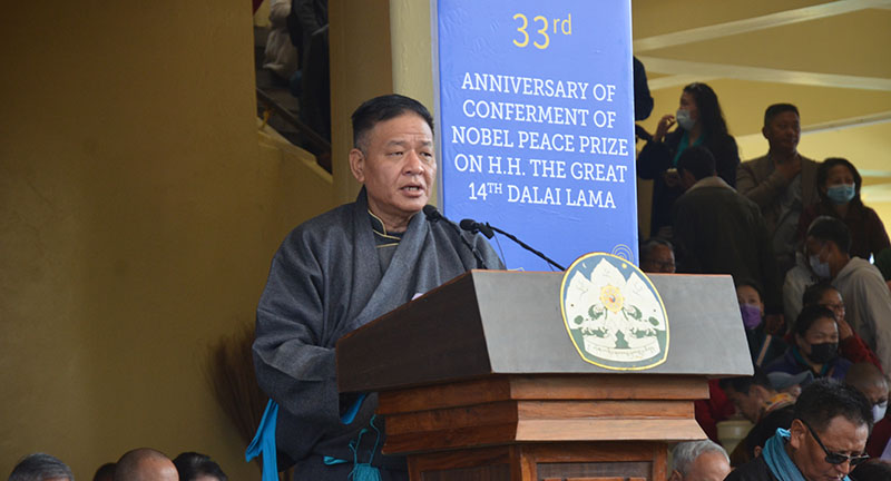 Sikyong Penpa Tsering of CTA reading the statement of Kashag on Human Rights Day on December 10, 2022. Photo: TPI
