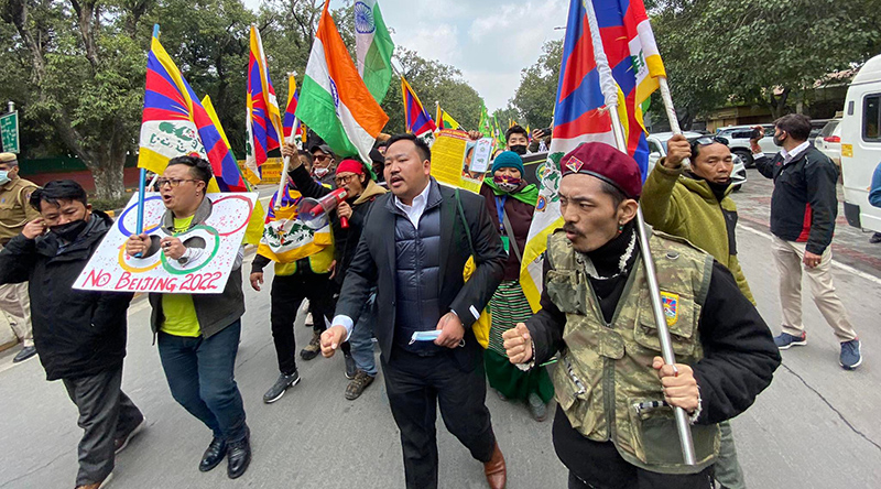 TYC activists in Delhi protest against the Chinese government on the opening day of the Beijing 2022 Winter Olympics, February 4, 2022. Photo: TYC