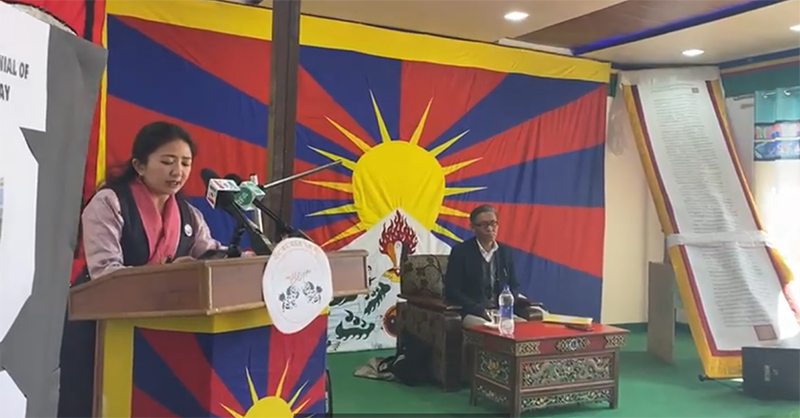 Rinzin Choedon, National Director of SFT, speaking on the 109th anniversary of Tibetan Independence Day in Dharamshala on February 13, 2022. Photo:TPI