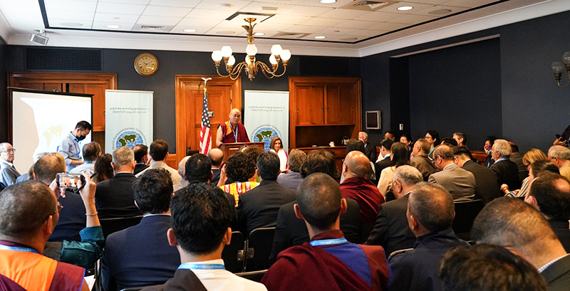 Speaker of Tibetan Parliament-in-Exile delivers a welcome speech at the Eighth World Parliamentarians' Convention on Tibet, June 22, 2022. Photo: TPiE