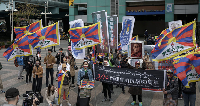 Tibetan activists in Taiwan held a peace march on March 5, 2022. Photo: Artemas Liu