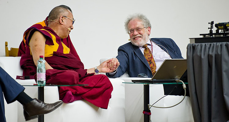 His Holiness the Dalai Lama and Anton Zeilinger together at a conference in Vienna, Austria, on May 26, 2012. Photo: OHHDL/Tenzin Choejor