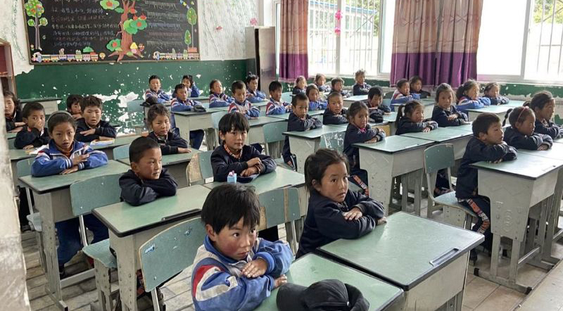 Tibetan Children in a classroom of School in occupied Tibet. Photo: Tibet.net