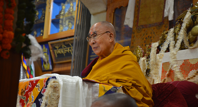 His Holiness the Dalai Lama attended a Long Life Prayer offered to him by Tibetan students, staff at Main Tibetan Temple, Dharamshala, India, April 5, 2023. Photo: TPI
