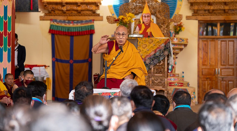 His Holiness the Dalai Lama addressing delegates to the Utsang Annual General Body meeting at the Shewatsel Teaching Ground pavilion in Leh, Ladakh, India on July 31, 2023. Photo: OHHDL/Tenzin Choejor