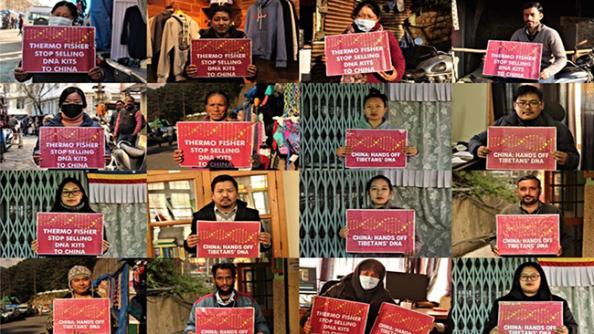 Tibetan activists call on Thermo Fisher to stop selling DNA kits to China. Photo: NDPT