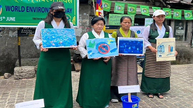 Tibetan women raised awareness on environment crisis of Tibet in Dharamshala, June 5, 2023. Photo: file