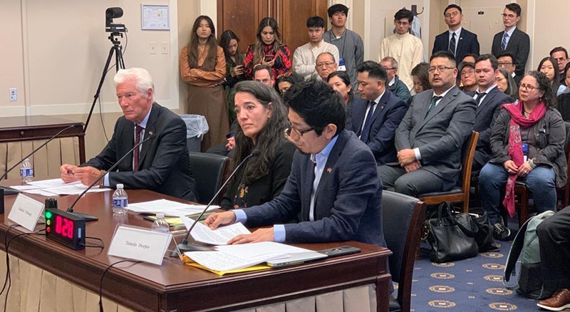 Richard Gere,Chairman of ICT, Lhadon Tethong and Tenzin Dorjee of Tibet Action Institute presenting their testimonies at the CECC’s hearing on Tibet. Photo: OOT
