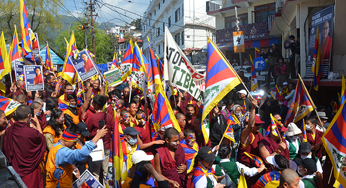 Tibetan activists protesting against China on Tibetan National Uprising Day, on March 10, 2023. Photo: TPI