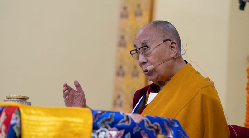 His Holiness the Dalai Lama speaking at the inauguration of Khamgar Druk Dharmakara College in Tashi Jong, HP, India on September 27, 2023. Photo: OHHDL/ Ven Tenzin Jamphel