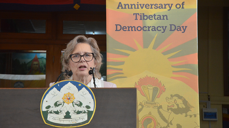 Swedish MP Margareta Elisabeth Cederfelt delivers a speech on the occasion of the 63rd Tibetan Democracy Day in Dharamshala, September 2, 2023. Photo: TPI/Yangchen Dolma