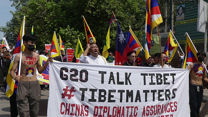 Tibetan activists from Tibetan Youth Congress urged G20 leaders to talk on Tibet, September 8, 2023. Photo:TYC