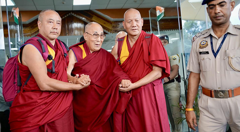 His Holiness the Dalai Lama arrives at Kangra Airport on August 28, 2024. (Photo: Tenzin Phende/CTA)