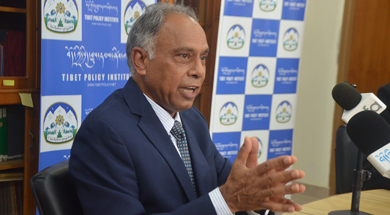 Former Indian Ambassador Dilip Sinha, author of  Imperial Games in Tibet: The Struggle for Statehood and Sovereignty, talking about his the new book in Dharamshala, on August 14, 2024. (Photo: TPI)