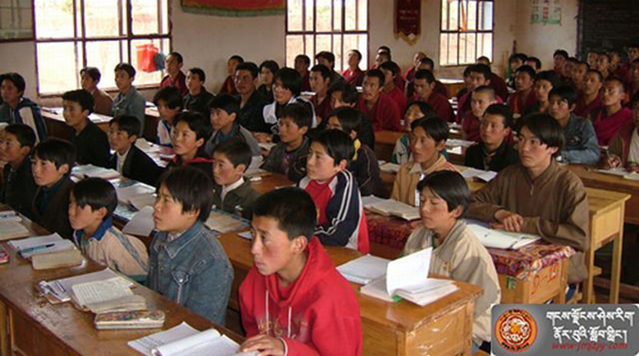 The Tibetan students studying in a class of the Gangjong Sherig Norbu School in Tibet. (Photo: TPI)
