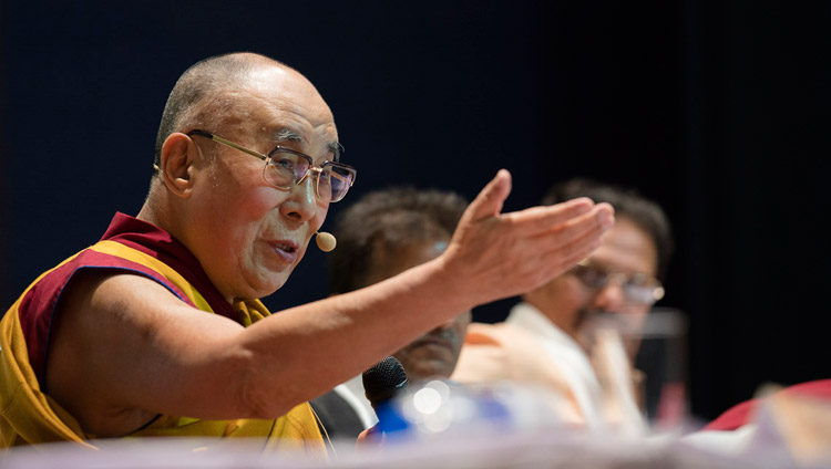 His Holiness the Dalai Lama speaking at the Nehru Memorial Museum and Library auditorium in New Delhi, India on April 22, 2018. Photo by Tenzin Choejor