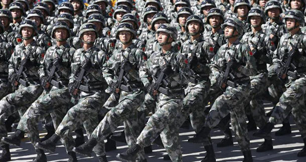 The Chinese People’s Liberation Army march at the square of the Potala Palace in Lhasa, capital of Tibet, September 8, 2015. Photo: File