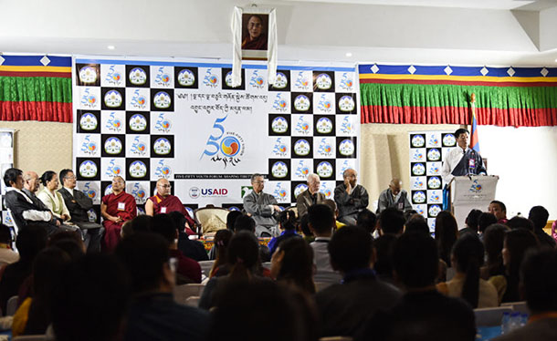 President Dr Lobsang Sangay speaking at the inaugural ceremony of the four-day Five Fifty Youth Forum began at the Imperial Heights in Dharamshala, India on August 17, 2018 . Photo: Tenzin Phende/DIIR