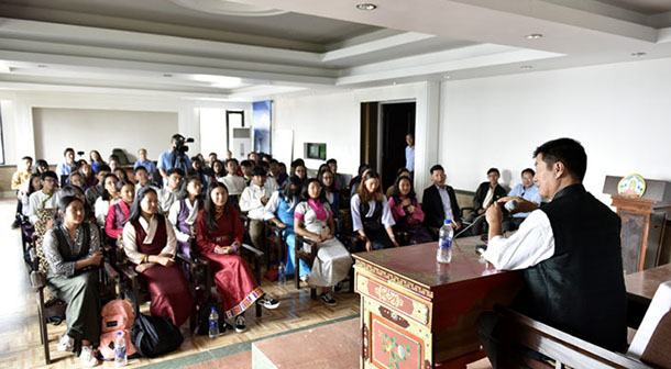 President Dr Lobsang Sangay addressing the summer camp students at Upper TCV School in Dharamshala, India, on August 2, 2018. Photo/Tenzin Phende/DIIR