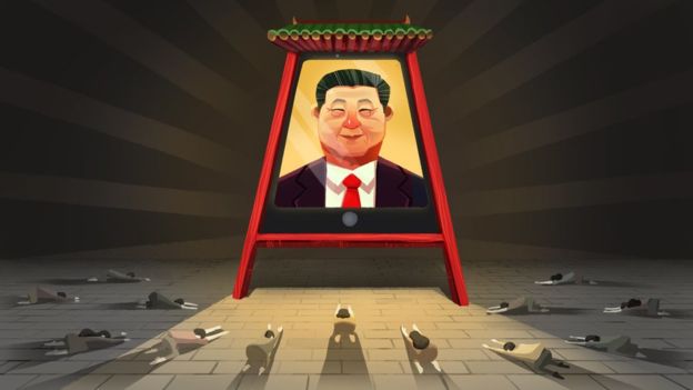 As the censors shut down dissent, the party is urging a way of thinking about all that's good in China and tracing it back to a single source - Xi Jinping. Photo: BBC News