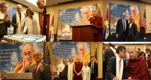 Gyalwa Karmapa, Leader Pelosi, and McGovern among other guests during the celebration of His Holiness the Dalai Lama’s 83rd birthday, Washington DC, US, on July 11, 2018. Photo: OOT DC
