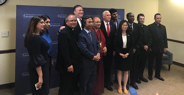 Former Tibetan political prisoner Golog Jigme meeting with US Vice President Mike Pence and Secretary of State Mike Pompeo,  on July 26, 2018 at the U.S. Department of State, in Washington, D.C. Photo: TPI