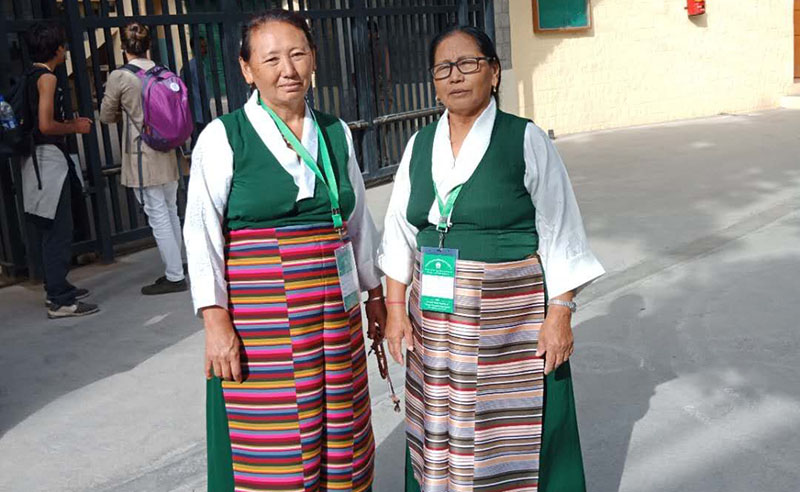 Phurbu Lhamo (R), the former head of the Tibetan Women’s Association of Kollegal Settlement in South India. Photo: File