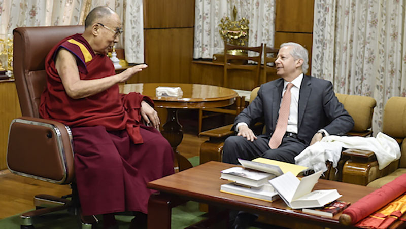 His Holiness the Dalai Lama with US Ambassador to India Kenneth Juster, in Dharamshala, India, May 4, 2018.. Photo: Tenzin Dhamchoe/OHHDL