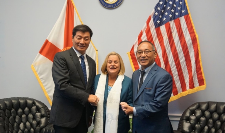 President Dr Lobsang Sangay and Representative Ngodup Tsering, Office of Tibet, Washington DC with Congresswoman Ileana Ros-Lehtinen, 14 November 2018. Photo: OOT