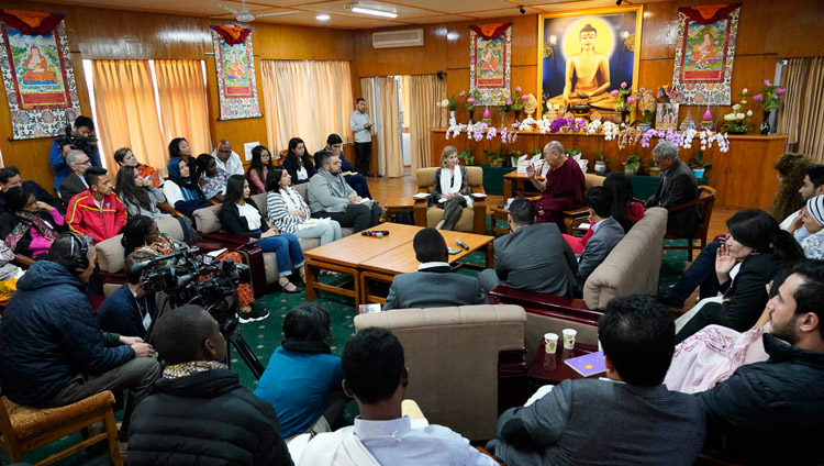 His Holiness the Dalai Lama during his meeting with youth leaders from conflict areas in Dharamsala, HP, India on October 25, 2018. Photo by Ven Tenzin Jamphel