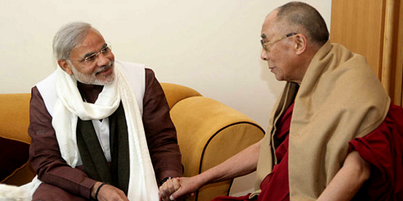 Prime Minister Narendra Modi (then Chief Minister) with His Holiness the Dalai Lama in 2013. Photo: File