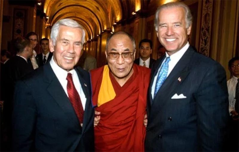Senators Richard Lugar and Vice-President Joe Biden with His Holiness the Dalai Lama in Washington, D.C, United States of America. in 2003. Photo courtesy of ICT