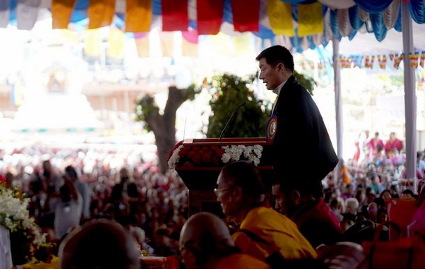 President Dr Lobsang Sangay speaking at the 600th Anni of Je Tsongkhapa's Parinirvana celebrations at Gaden Lachi in Mundgod, India on 21/12/2019. Photo by Lobsang Tsering